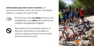 El Gobierno de Aragón autoriza para este verano colonias con pernocta a partir de 14 años, actividades urbanas y campos de voluntariado