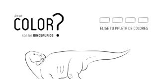 ¿De qué color son los dinosaurios? Colorea en casa.